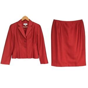 Le Suit Essentials Womens 2 Piece Skirt Suit Red Size 12 Blazer and Skirt Set